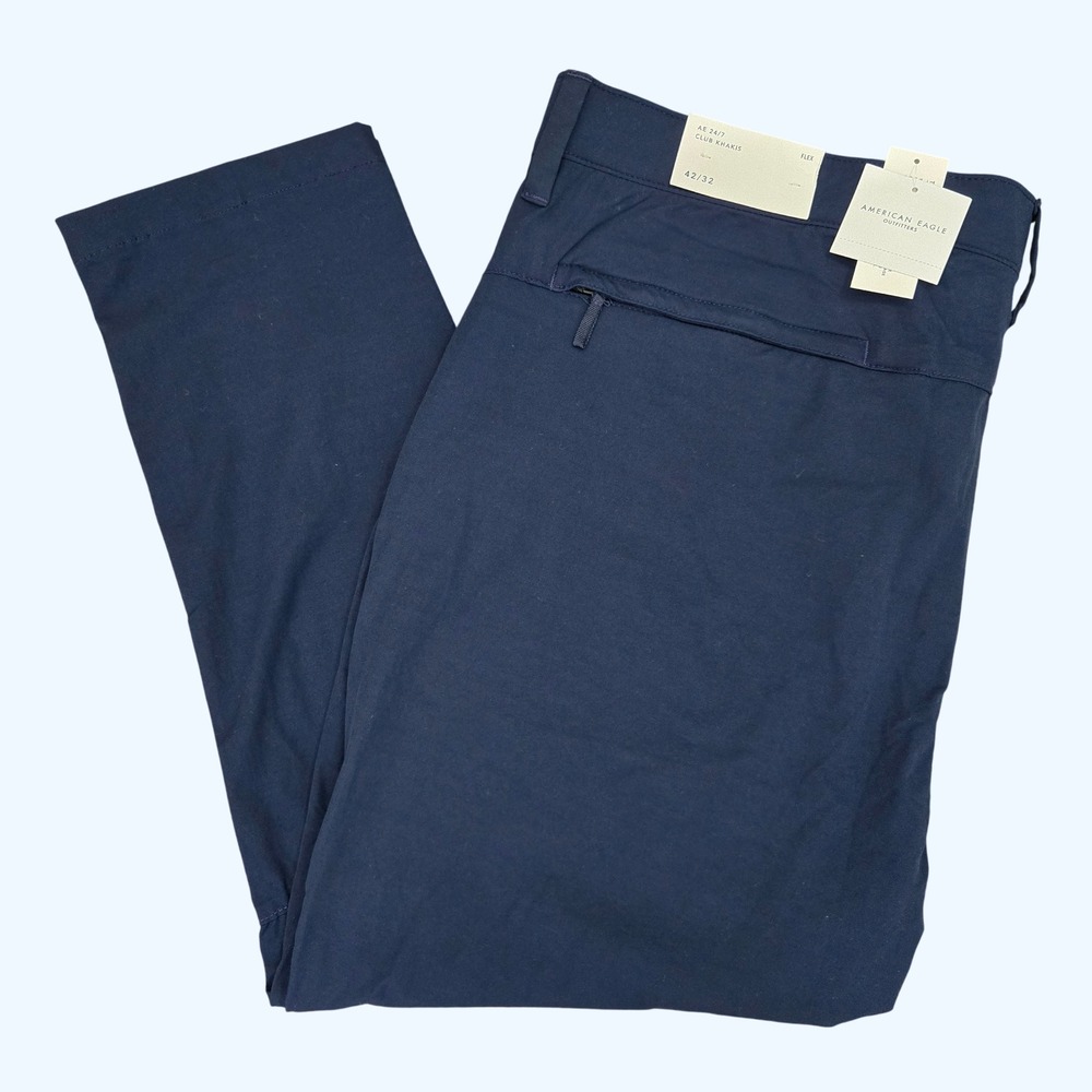 NEW American Eagle AE 24/7 Club Khakis Flex Navy Pants 42x32 (FITS 28 " Inseam)